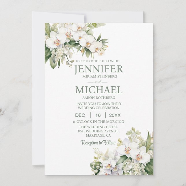 All in One White Orchids Wedding Invitations (Front)