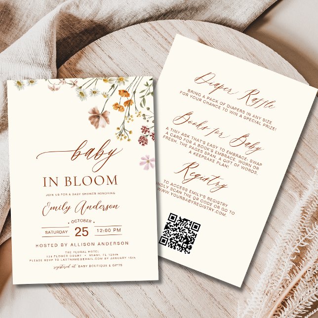All in One Wildflower Baby in Bloom Shower Beige Invitation (Creator Uploaded)