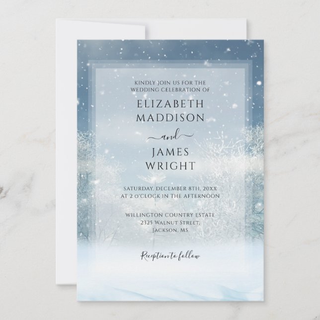 All In One Winter Snow Forest Wedding Invitation (Front)