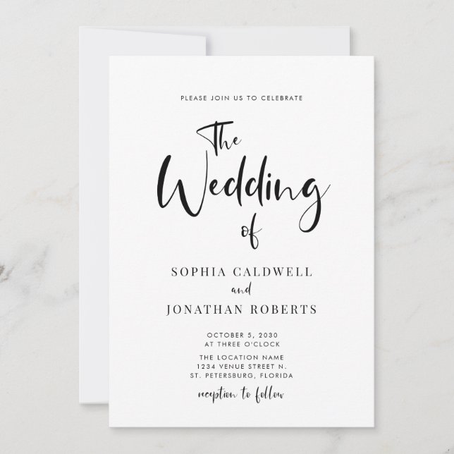 All in One with Details Modern Calligraphy Wedding Invitation (Front)