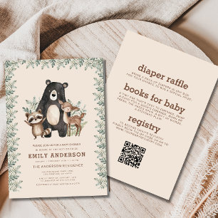 All in One Woodland Forest Animals Baby Shower Invitation