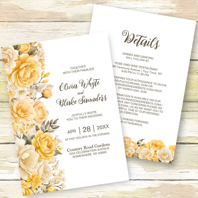 All In One Yellow Rose Floral Wedding Invitation (Creator Uploaded)