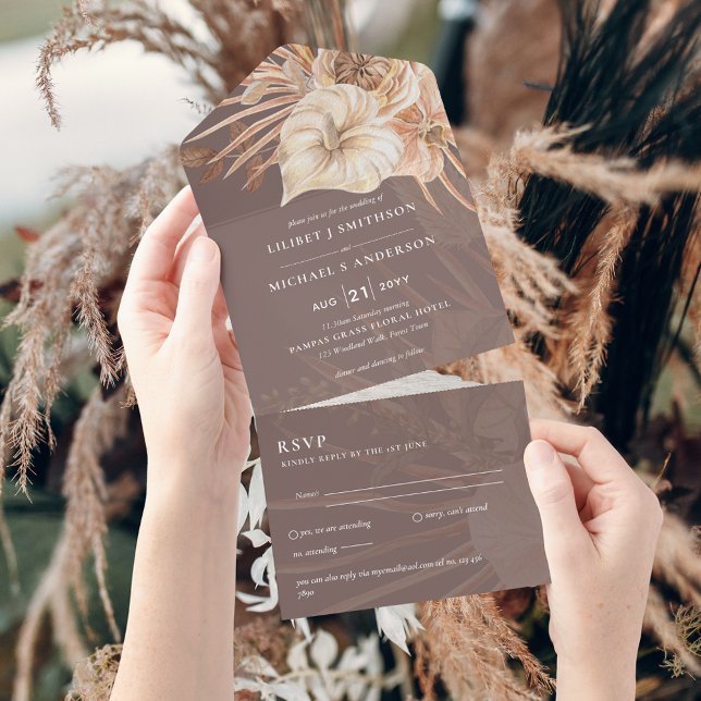 All Inclusive Boho Pampas Rustic Wedding RSVP All In One Invitation (Creator Uploaded)