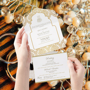 All Inclusive Gold Muslim Islamic Nikah Wedding  In One Invitation