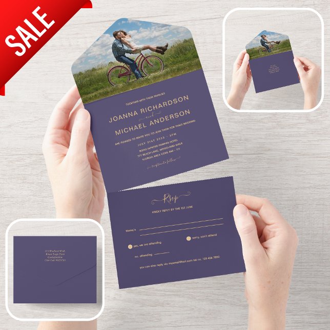 All Inclusive Purple Lavender PHOTO Wedding RSVP All In One Invitation (Creator Uploaded)