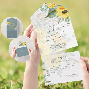 All Inclusive Romantic Sunflowers Wedding RSVP In One Invitation