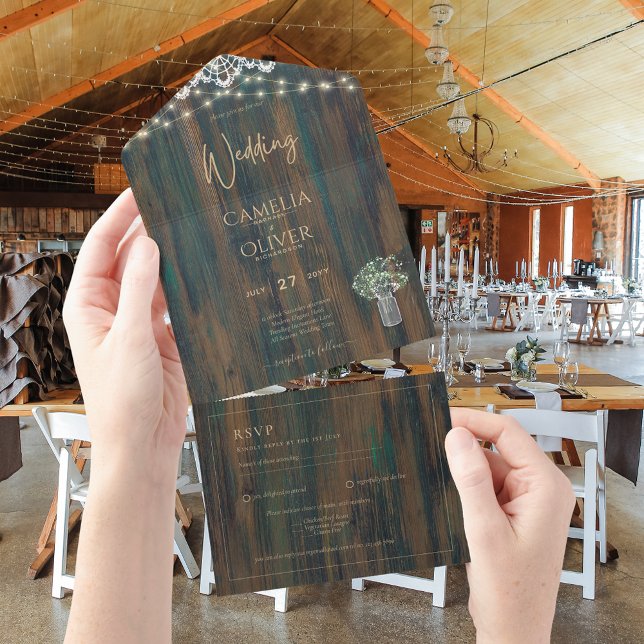 All Inclusive Rustic Lace Wedding RSVP and  In One Invitation (Creator Uploaded)