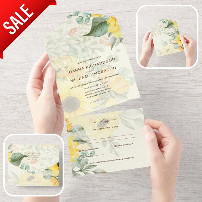 All Inclusive Summer Sunflowers Wedding RSVP All In One Invitation (Creator Uploaded)