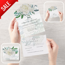 All Inclusive White Roses Wedding Floral RSVP