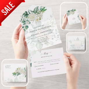 All Inclusive White Roses Wedding Invite RSVP