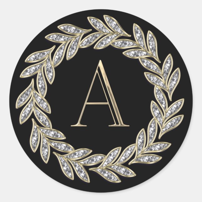 ALL INITIAL Gold Monogram Wreath Leaves any colour Classic Round Sticker (Front)