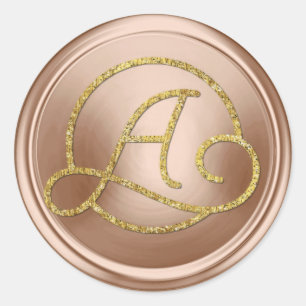 ALL INITIALS Gold Circle Monogram Blush Pink Classic Round Sticker