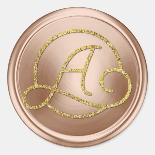 ALL INITIALS Gold Circle Monogram Blush Pink Classic Round Sticker (Front)