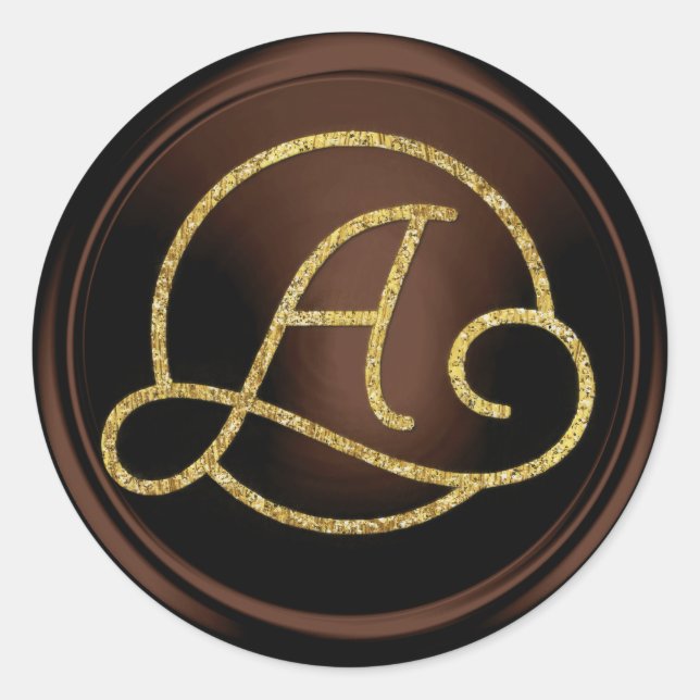 ALL INITIALS Gold Circle Monogram Chocolate Classic Round Sticker (Front)