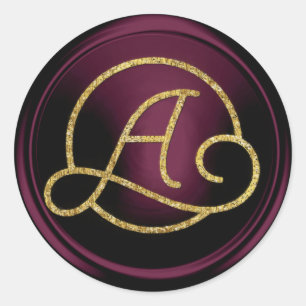 ALL INITIALS Gold Circle Monogram Dark Plum Classic Round Sticker