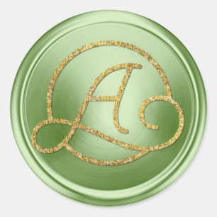 ALL INITIALS Gold Circle Monogram Light Green Classic Round Sticker