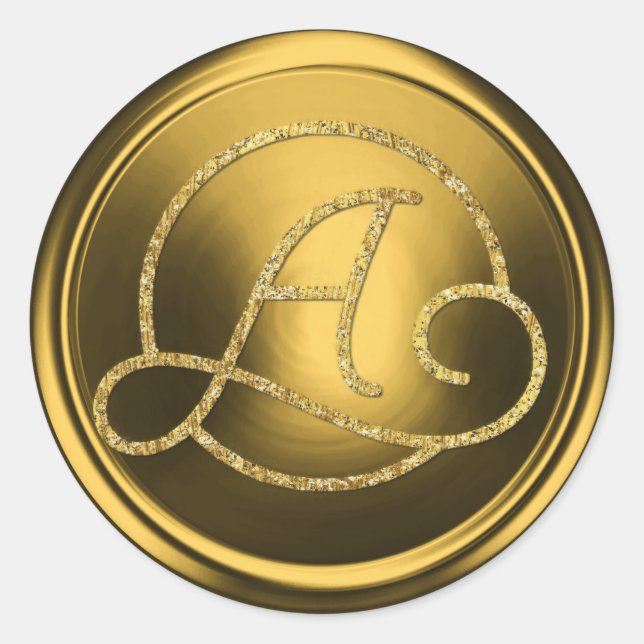ALL INITIALS Gold Circle Monogram Old Gold Classic Round Sticker (Front)