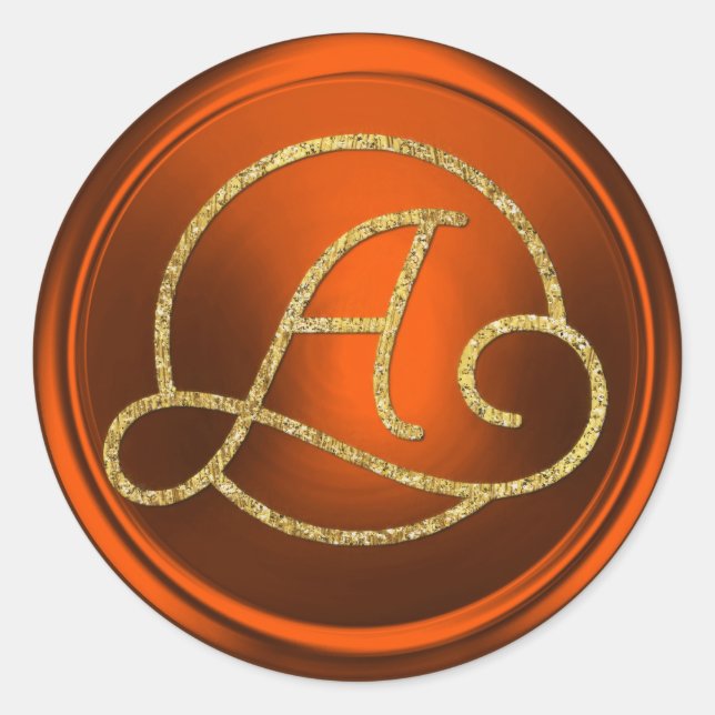 ALL INITIALS Gold Circle Monogram Pumpkin Rust Classic Round Sticker (Front)