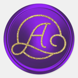 ALL INITIALS Gold Circle Monogram Purple Classic Round Sticker