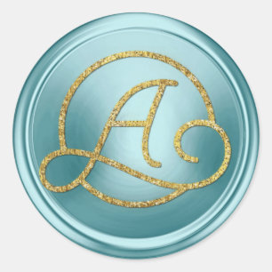 ALL INITIALS Gold Circle Monogram Soft Blue Classic Round Sticker