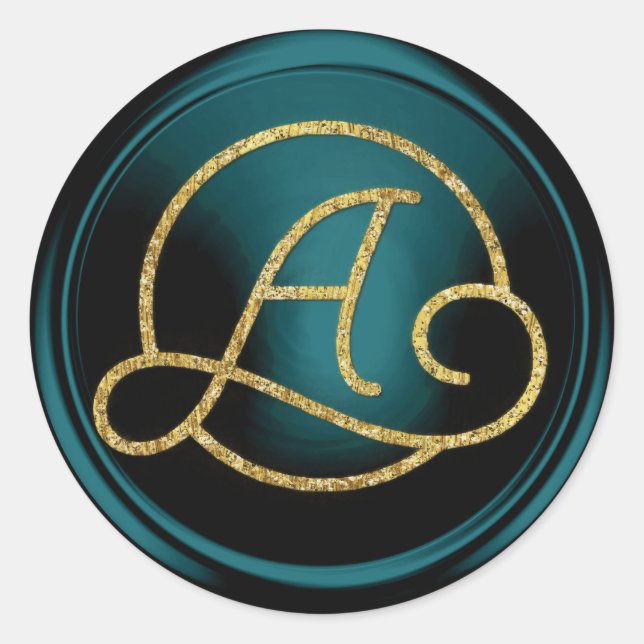 ALL INITIALS Gold Circle Monogram Teal Blue Classic Round Sticker (Front)