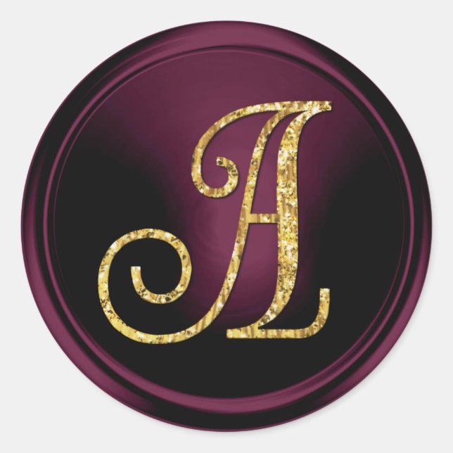 ALL INITIALS Gold Monogram 3 Dark Plum Classic Round Sticker (Front)