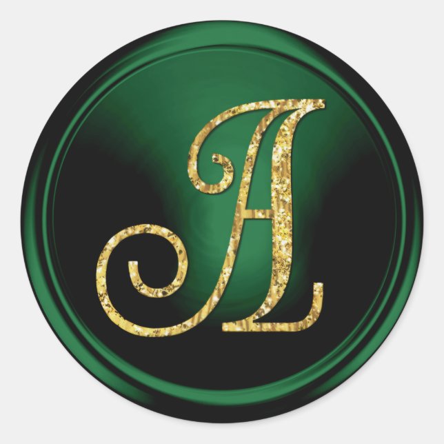ALL INITIALS Gold  Monogram 3 Emerald Green Classic Round Sticker (Front)
