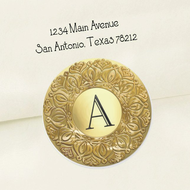 ALL INITIALS Gold Monogram 3 Filigree Edge Classic Round Sticker (Creator Uploaded)