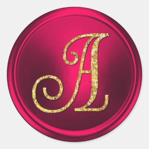 ALL INITIALS Gold  Monogram 3 Magenta Classic Round Sticker