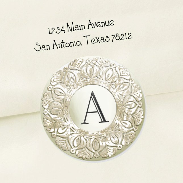 ALL INITIALS Gold Monogram 3 Pearly Filigree Black Classic Round Sticker (Creator Uploaded)