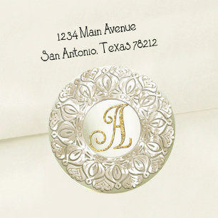 ALL INITIALS Gold Monogram 3 Pearly Filigree Edge Classic Round Sticker