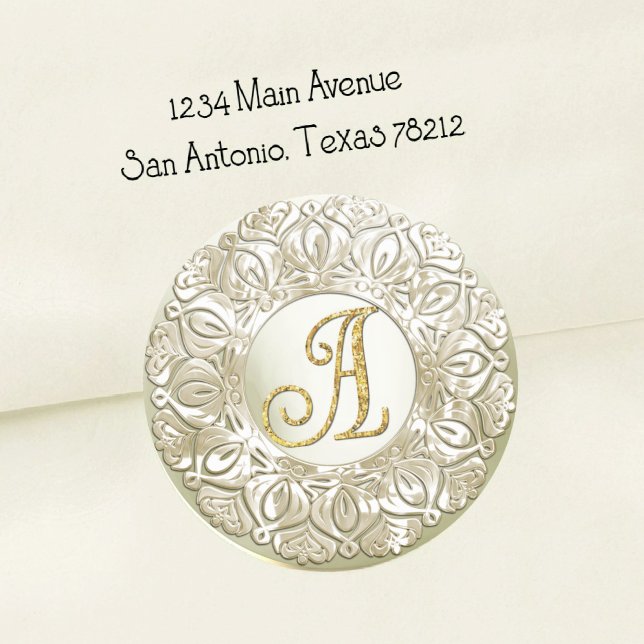 ALL INITIALS Gold Monogram 3 Pearly Filigree Edge Classic Round Sticker (Creator Uploaded)