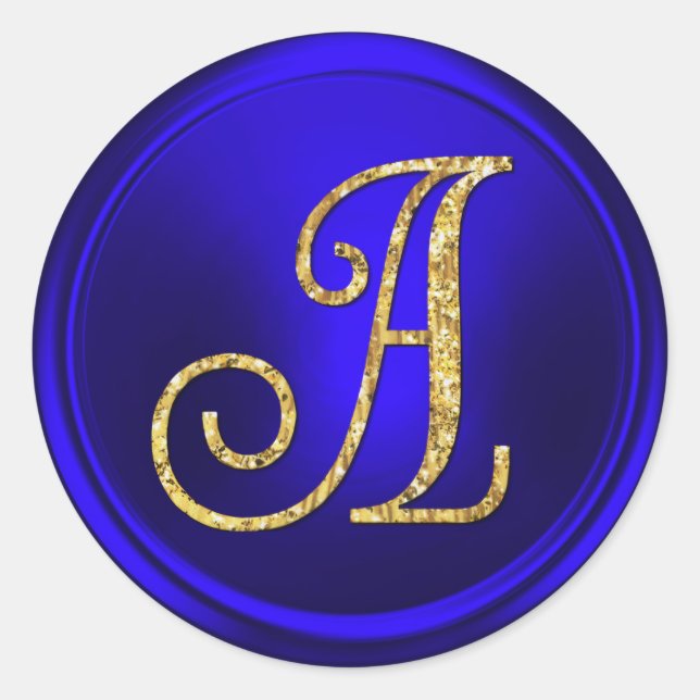 ALL INITIALS Gold Monogram 3 Royal Blue Classic Round Sticker (Front)