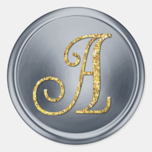 ALL INITIALS Gold Monogram 3 Slate Blue Classic Round Sticker