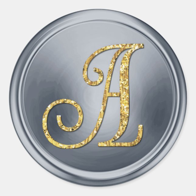 ALL INITIALS Gold  Monogram 3 Slate Blue Classic Round Sticker (Front)