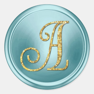 ALL INITIALS Gold Monogram 3 Soft Blue Classic Round Sticker