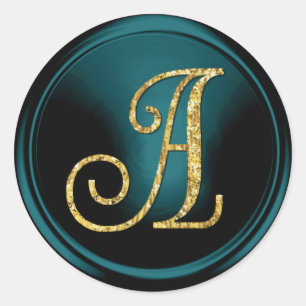ALL INITIALS Gold Monogram 3 Teal Blue Classic Round Sticker