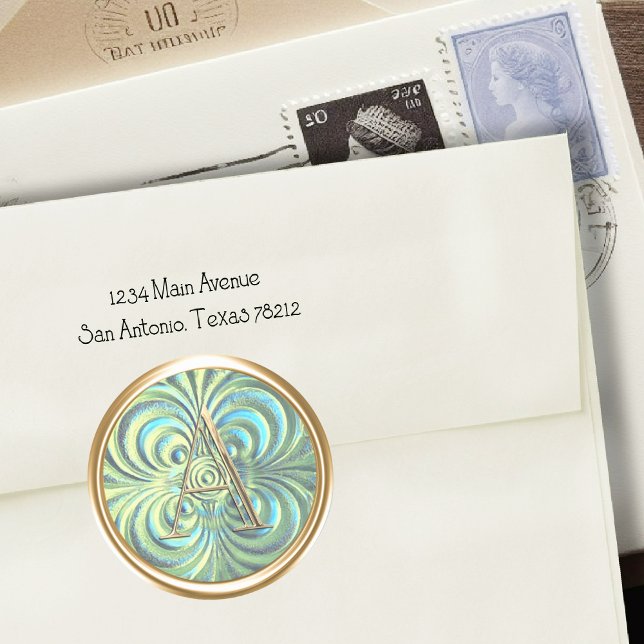 ALL INITIALS Gold Monogram Blue Aqua Green Classic Round Sticker (Creator Uploaded)