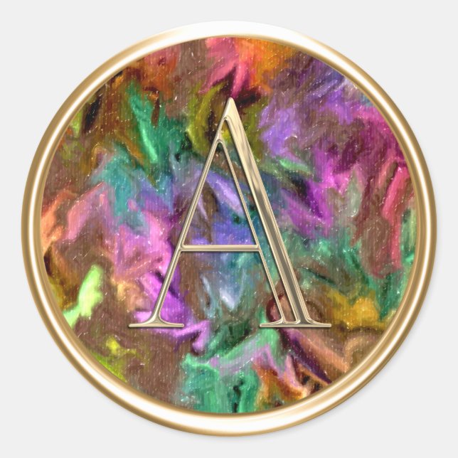 ALL INITIALS Gold Monogram Colourful Abstract Classic Round Sticker (Front)