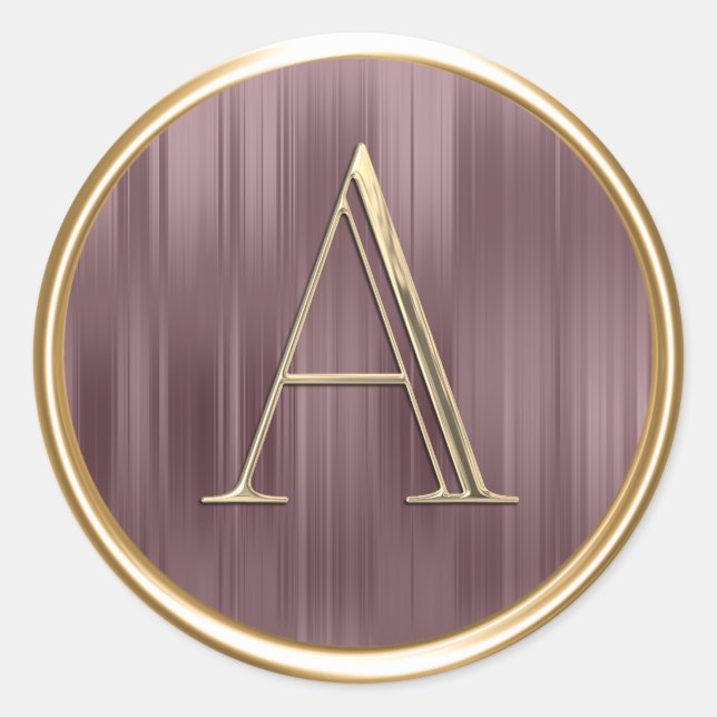 ALL INITIALS Gold Monogram Dusty Rose Pink Classic Round Sticker (Front)