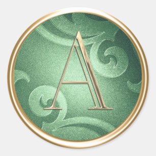 ALL INITIALS Gold Monogram Emerald Green Pattern Classic Round Sticker