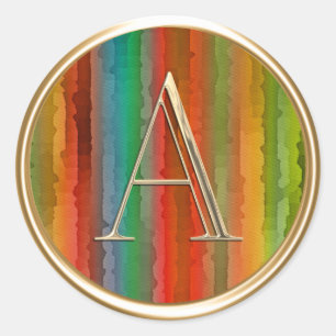 ALL INITIALS Gold Monogram Festive Colour Stripe Classic Round Sticker