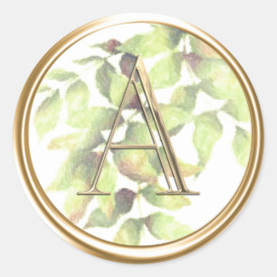 ALL INITIALS Gold Monogram Green Leaves Botanical Classic Round Sticker