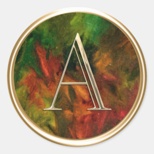 ALL INITIALS Gold Monogram Green Red Orange Classic Round Sticker