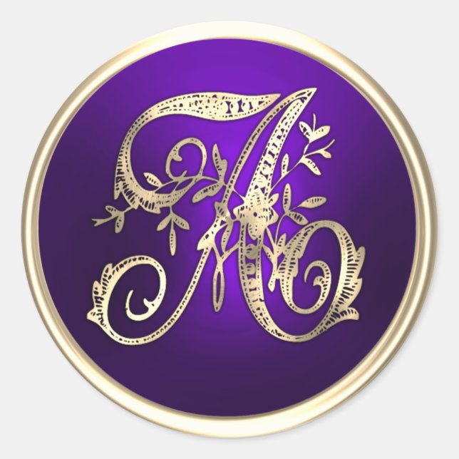 ALL INITIALS Gold Monogram Initial Purple Classic Round Sticker (Front)