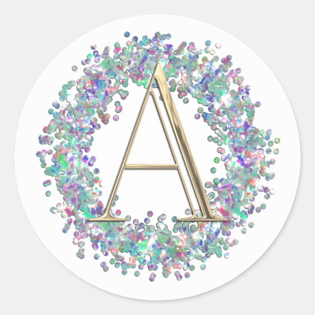 ALL INITIALS Gold Monogram Iridescent Glitter Classic Round Sticker (Front)