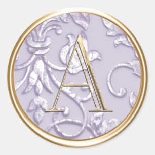 ALL INITIALS Gold Monogram Lavender Purple Damask Classic Round Sticker