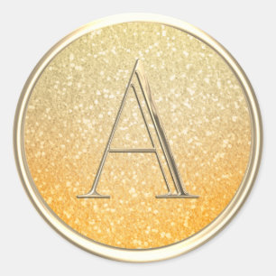 ALL INITIALS Gold Monogram Ombre Glitter Orange Classic Round Sticker