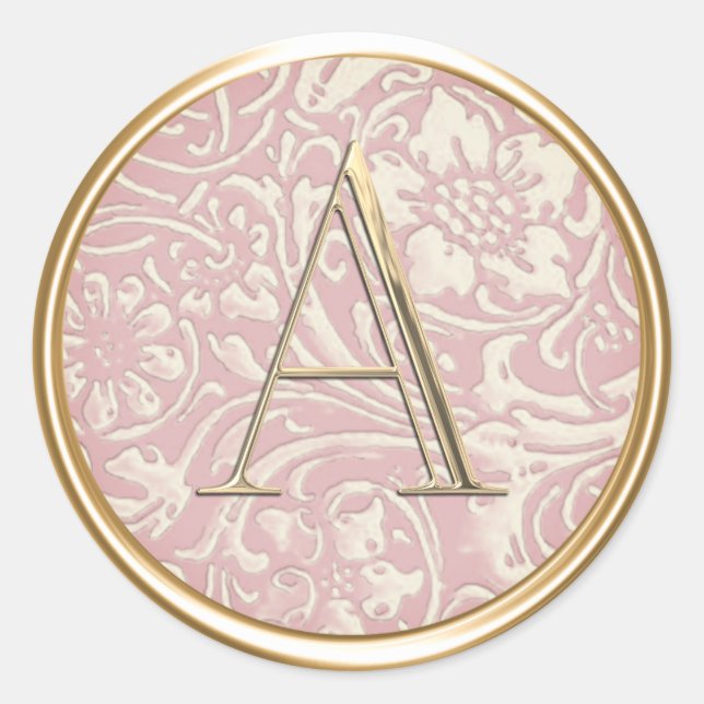 ALL INITIALS Gold Monogram on Dusty Rose Pink  Classic Round Sticker (Front)
