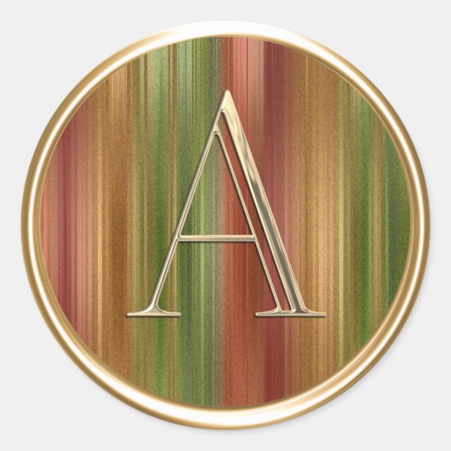 ALL INITIALS Gold Monogram on Earthtone Stripes Classic Round Sticker (Front)